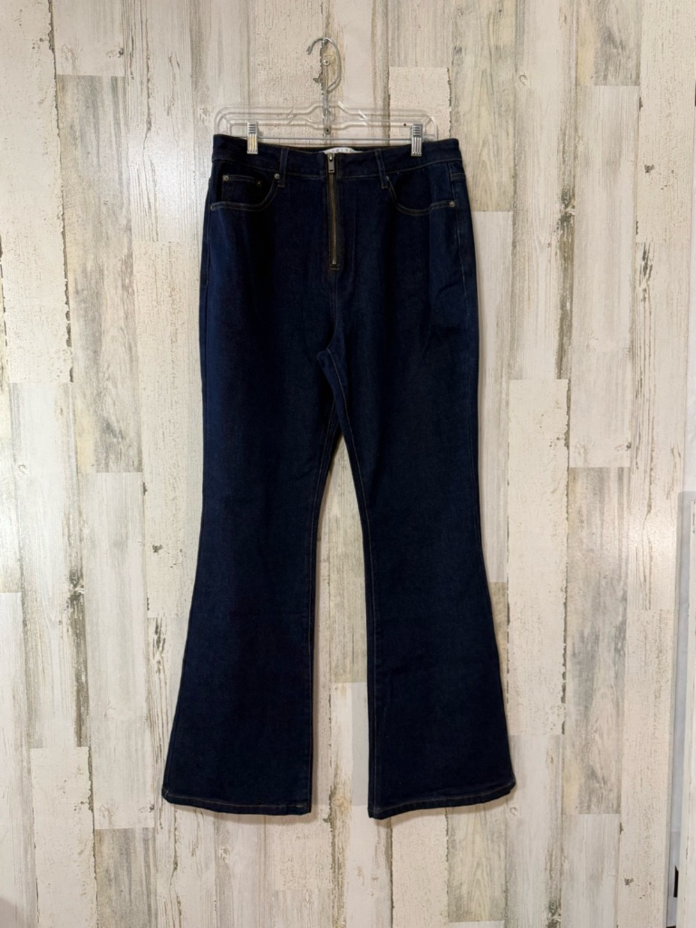 Tinseltown Dark Blue Denim Flare Jeans with Center Zip Like New